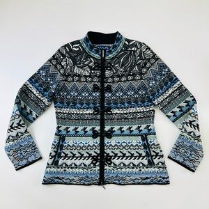 Kooi Alpine Lambswool cardigan Womens Blue size 12 zip front Winter Toggles